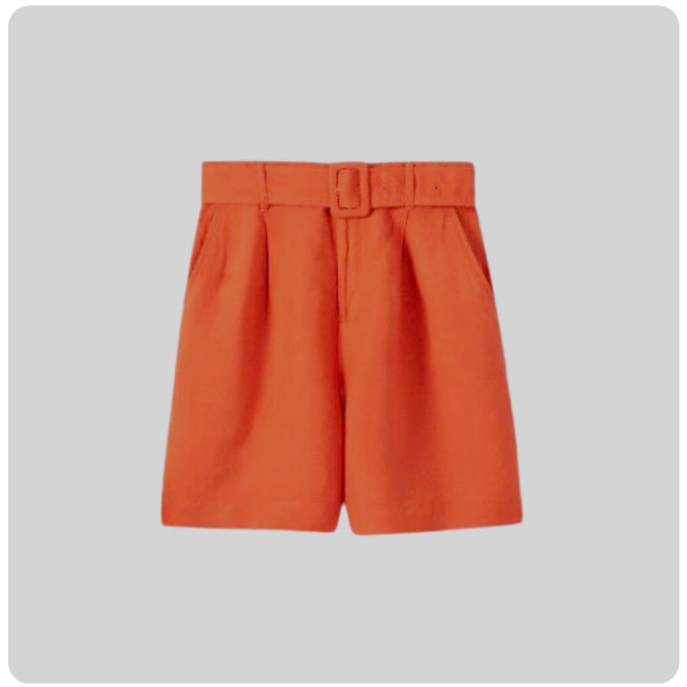 a new day Orange High Waisted Pleated Linen Shorts with Belt Loop — Size: XS